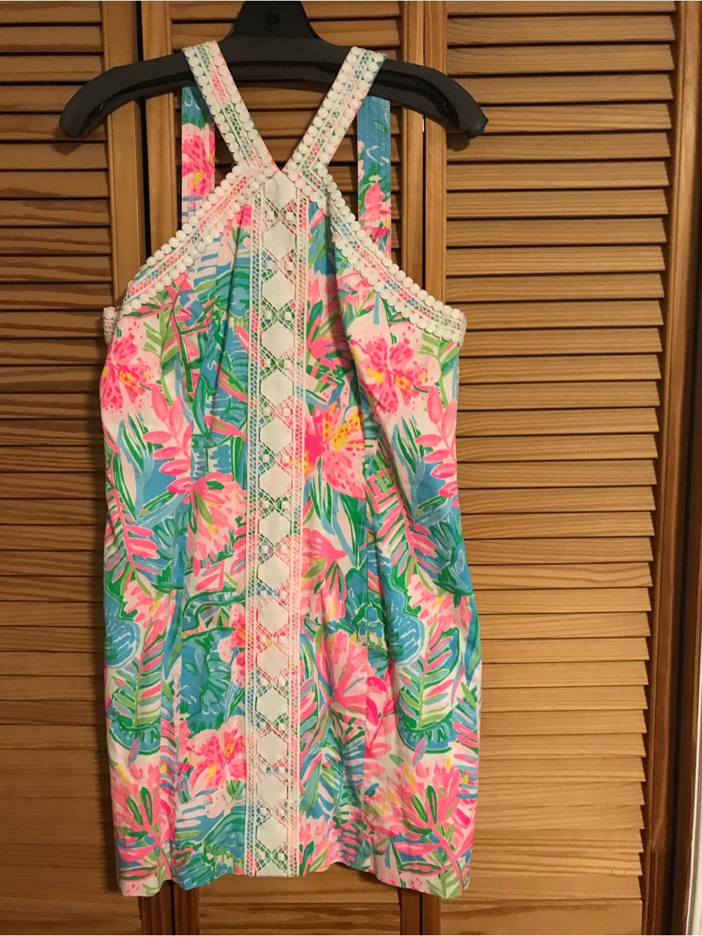 Lilly Pulitzer Pink & Turquoise Tropical Halter Dress, Sz 10